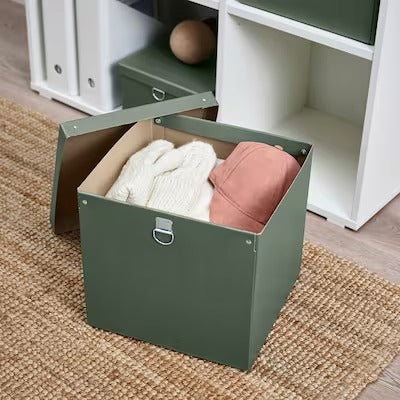 IKEA NIMM Storage box with lid, grey-green | IKEA Paper & media boxes | IKEA Storage boxes & baskets | IKEA Small storage & organisers | Eachdaykart
