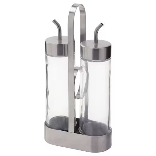 IKEA ORTFYLLD 3-piece oil/vinegar set, glass/stainless steel | Spice & condiment stands | Storage & organisation | Eachdaykart