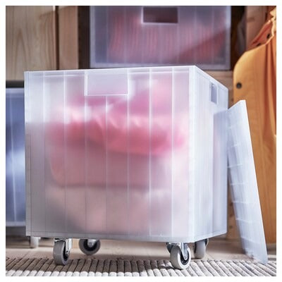 IKEA PANSARTAX Box with castors and lid, transparent grey-blue | IKEA Secondary storage boxes | IKEA Storage boxes & baskets | IKEA Small storage & organisers | Eachdaykart