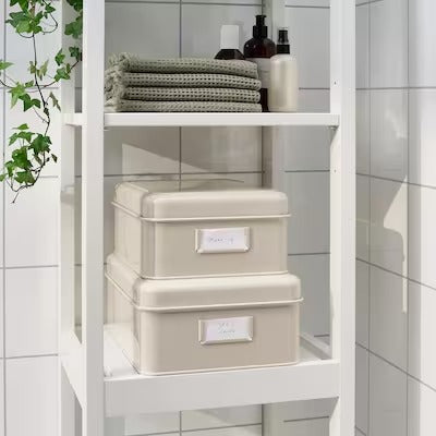IKEA PLOGFARA Storage box with lid, set of 2, light beige | IKEA Paper & media boxes | IKEA Storage boxes & baskets | IKEA Small storage & organisers | Eachdaykart