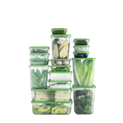 IKEA PRUTA Food container, set of 17, transparent/green | Food containers | Storage & organisation | Eachdaykart