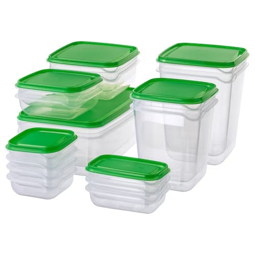 IKEA PRUTA Food container, set of 17, transparent/green | Food containers | Storage & organisation | Eachdaykart