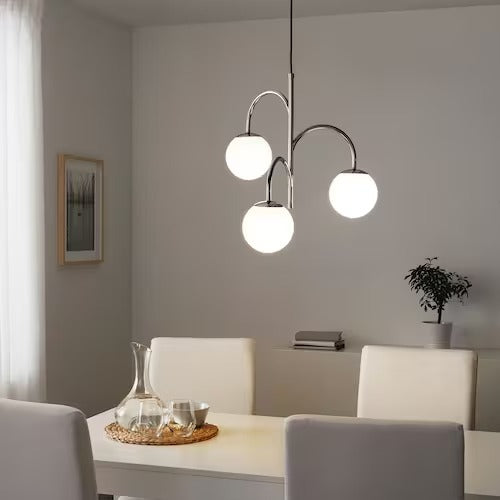IKEA SIMRISHAMN Pendant lamp, 3-armed, chrome-plated/opal white glass | IKEA ceiling lights | Eachdaykart