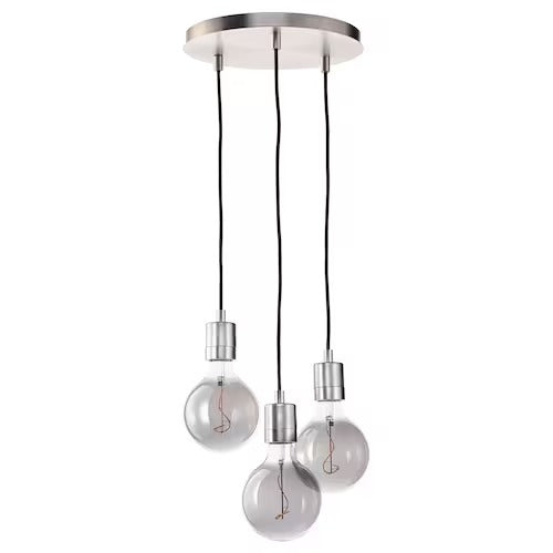 IKEA SKAFTET / MOLNART Pendant lamp with light bulb, nickel-plated/globe grey clear glass, 125 mm (5 ") | IKEA ceiling lights | Eachdaykart