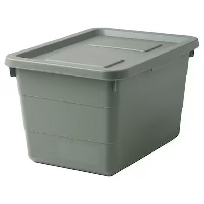 IKEA SOCKERBIT Storage box with lid, grey-green | IKEA Paper & media boxes | IKEA Storage boxes & baskets | IKEA Small storage & organisers | Eachdaykart