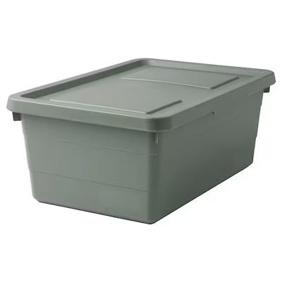 IKEA SOCKERBIT Storage box with lid, grey-green | IKEA Paper & media boxes | IKEA Storage boxes & baskets | IKEA Small storage & organisers | Eachdaykart