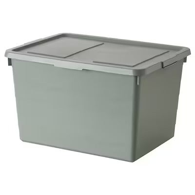 IKEA SOCKERBIT Storage box with lid, grey-green | IKEA Paper & media boxes | IKEA Storage boxes & baskets | IKEA Small storage & organisers | Eachdaykart