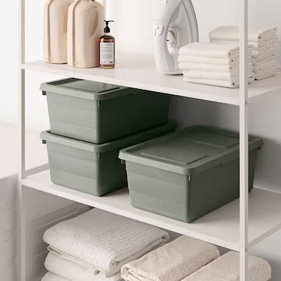 IKEA SOCKERBIT Storage box with lid, grey-green | IKEA Paper & media boxes | IKEA Storage boxes & baskets | IKEA Small storage & organisers | Eachdaykart