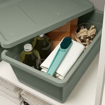 IKEA SOCKERBIT Storage box with lid, grey-green | IKEA Paper & media boxes | IKEA Storage boxes & baskets | IKEA Small storage & organisers | Eachdaykart