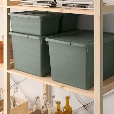 IKEA SOCKERBIT Storage box with lid, grey-green | IKEA Paper & media boxes | IKEA Storage boxes & baskets | IKEA Small storage & organisers | Eachdaykart