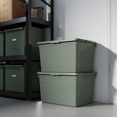 IKEA SOCKERBIT Storage box with lid, grey-green | IKEA Paper & media boxes | IKEA Storage boxes & baskets | IKEA Small storage & organisers | Eachdaykart