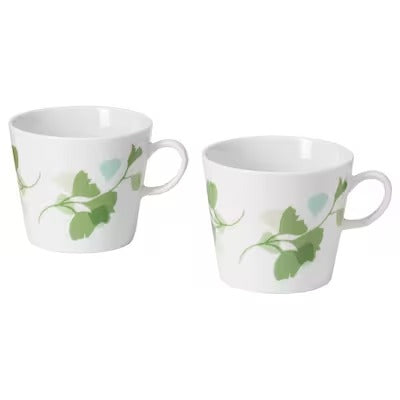 IKEA STILENLIG Mug, leaf patterned white/green, pack of 2 | IKEA Mugs & cups | IKEA Coffee & tea | Eachdaykart