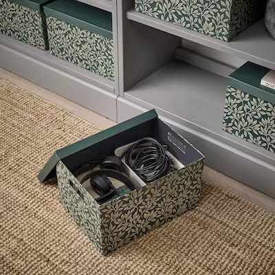 IKEA STUTERI Storage box with lid, green/leaf pattern | IKEA Paper & media boxes | IKEA Storage boxes & baskets | IKEA Small storage & organisers | Eachdaykart