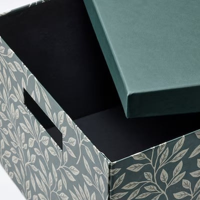 IKEA STUTERI Storage box with lid, green/leaf pattern | IKEA Paper & media boxes | IKEA Storage boxes & baskets | IKEA Small storage & organisers | Eachdaykart