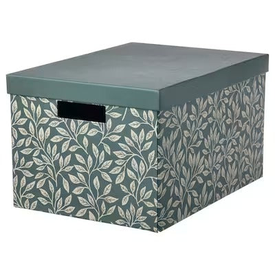 IKEA STUTERI Storage box with lid, green/leaf pattern | IKEA Paper & media boxes | IKEA Storage boxes & baskets | IKEA Small storage & organisers | Eachdaykart