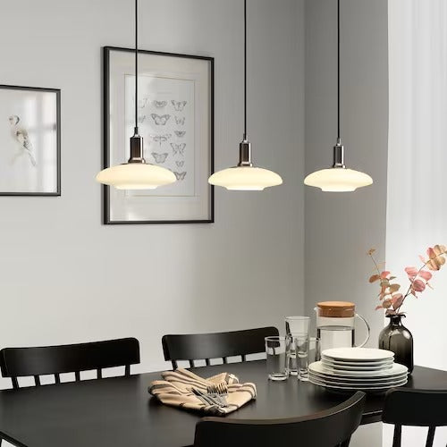 IKEA TALLBYN Pendant lamp with 3 lamps, nickel-plated/opal white glass, 89 cm (35 ") | IKEA ceiling lights | Eachdaykart