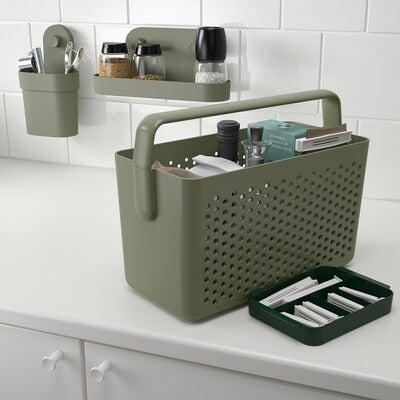 IKEA UPPRAMEN Storage basket, grey-green | IKEA Bathroom boxes & baskets | Eachdaykart